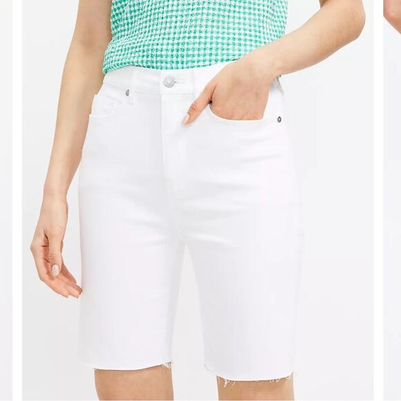LOFT Womens 29/8 Fresh Cut High Rise Denim Bike Shorts in White NEW - Picture 1 of 12